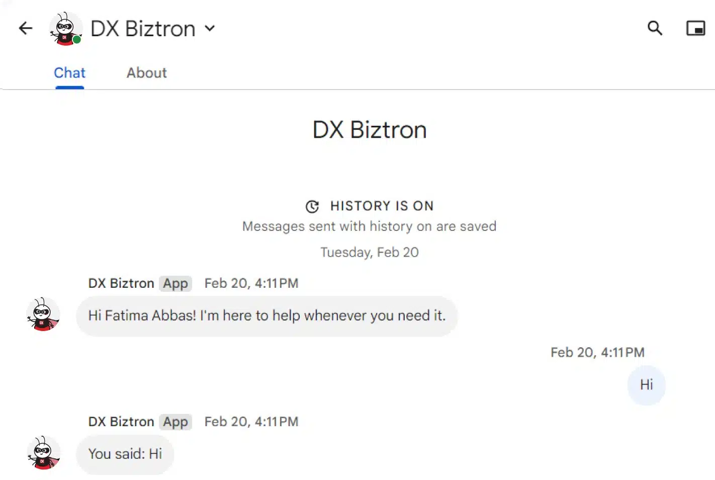 Integration between Google Chat app and Cloud Function without the implementation of any logic.